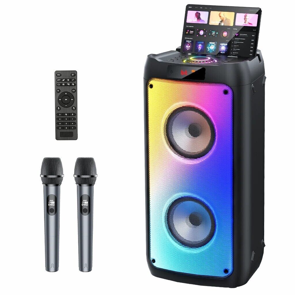 Deep Bass Karaoke Machine with 2 Mics and Lights