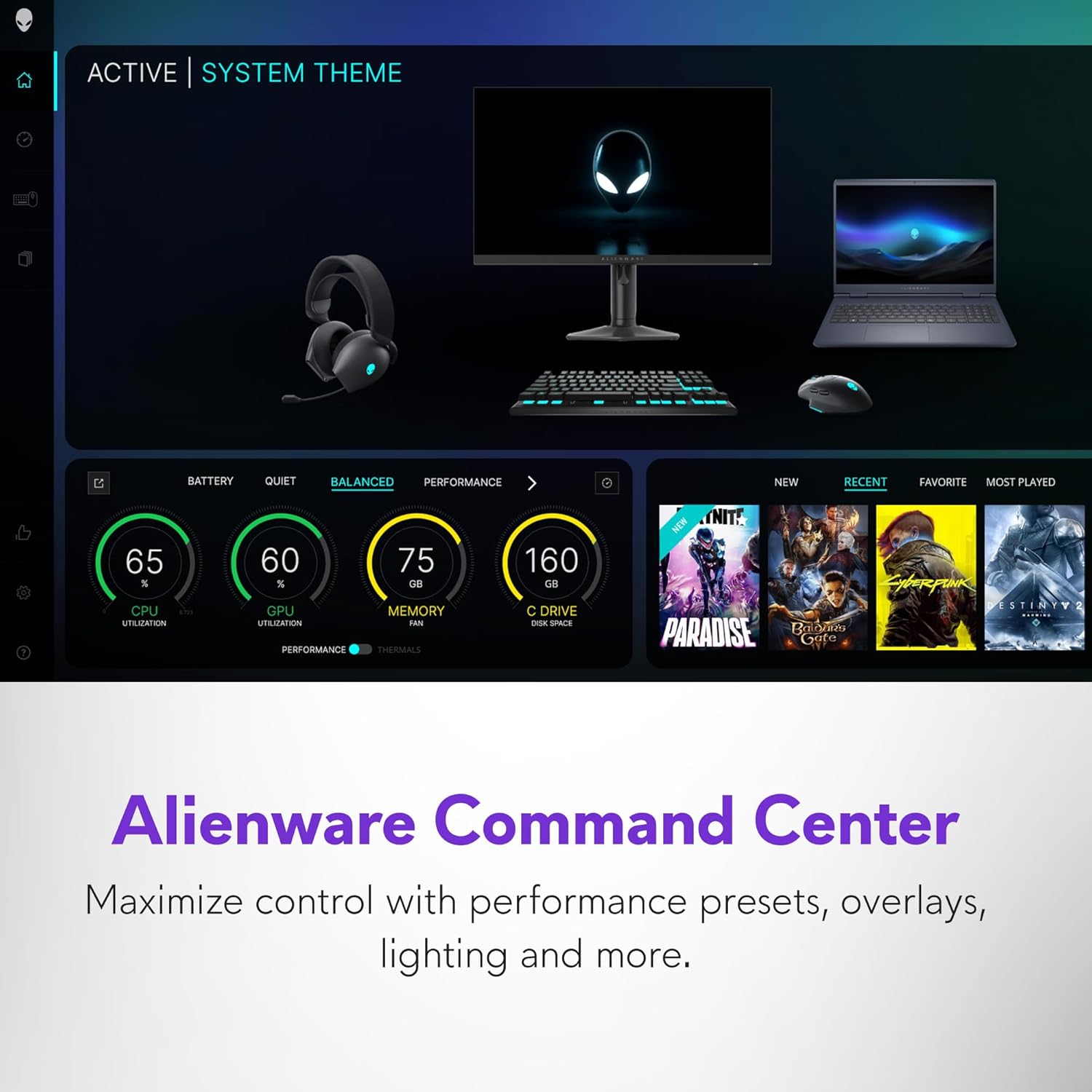 Alienware 18 Area-51 Gaming Laptop AA18250-18.0" WQXGA 300Hz 3ms Display, Intel Core Ultra 9 275HX, NVIDIA GeForce RTX 5080 Graphics, 32GB 2x16GB DDR5, 2TB NVMe M.2 PCIe Gen5 SSD, 2MP FHD IR Camera