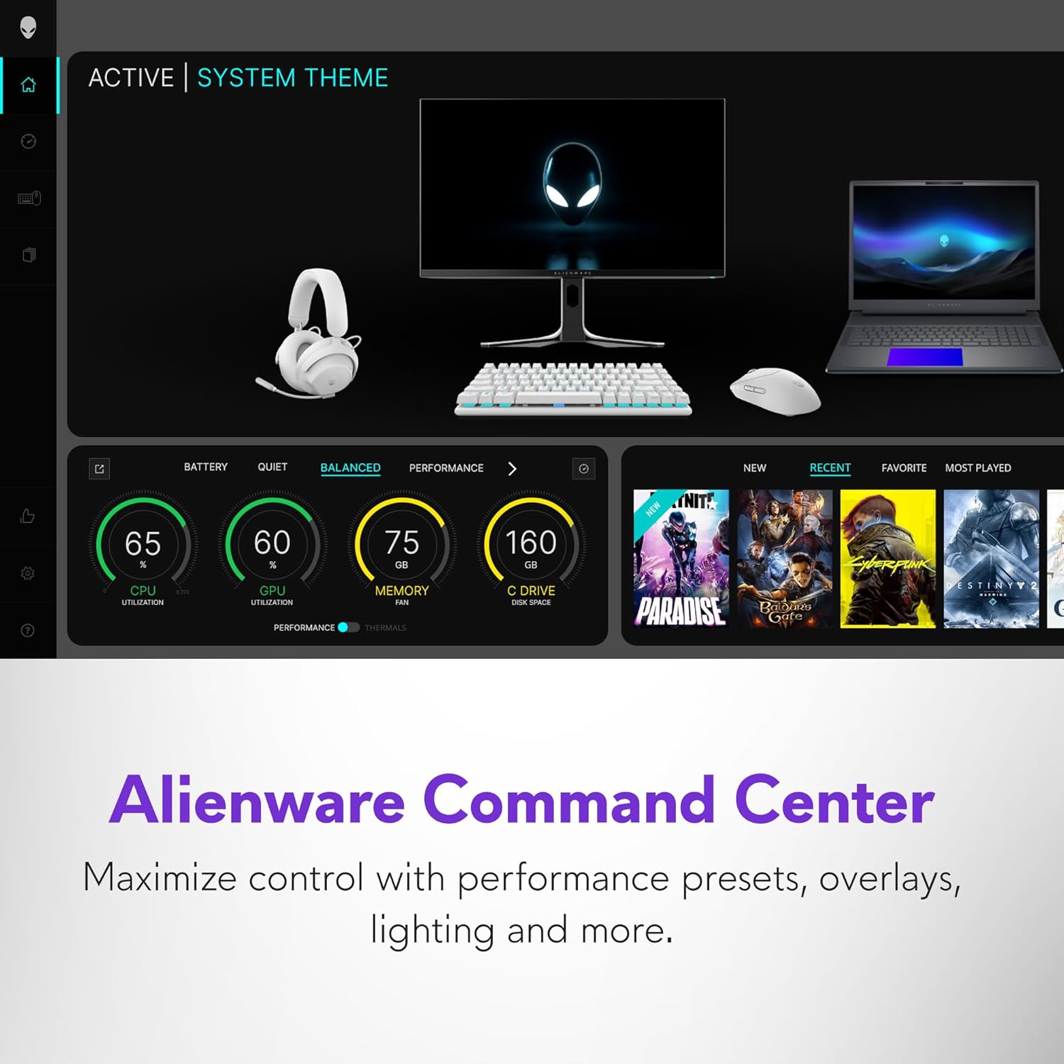 Alienware 18 Area-51 Gaming Laptop AA18250-18.0" WQXGA 300Hz 3ms Display, Intel Core Ultra 9 275HX, NVIDIA GeForce RTX 5080 Graphics, 32GB 2x16GB DDR5, 2TB NVMe M.2 PCIe Gen5 SSD, 2MP FHD IR Camera