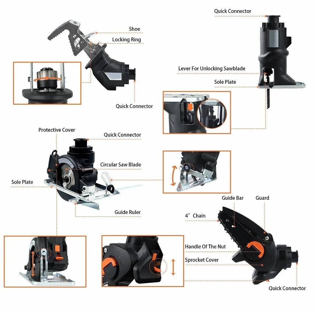 10 in 1 Brushless Multifunctional Tools Impact Drill Cordless DIY Reciprocating Saw Sander Chainsaw 🎉
