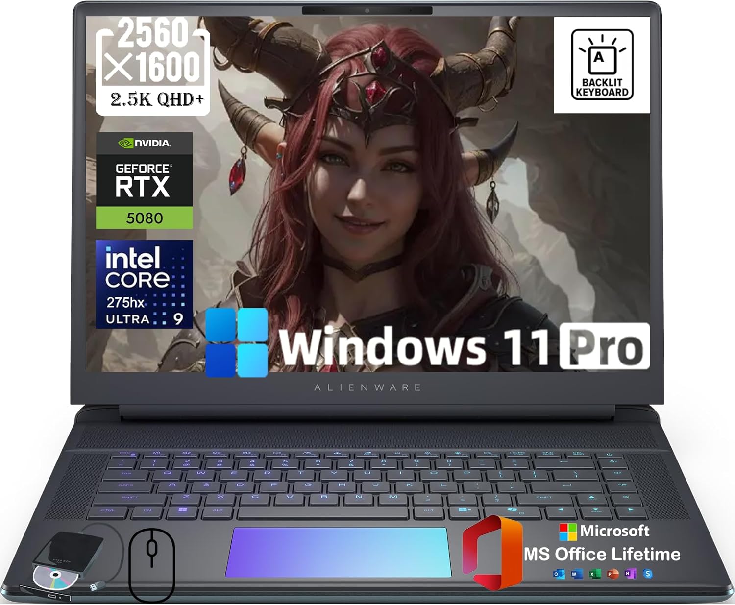 Alienware 16 Area-51 Gaming Laptop PC - Ultra 9 275HX (24-Core - Up to 5.4GHz) - GeForce RTX 5080-16" QHD+ 240Hz - 64GB DDR5-8TB SSD - Backlit KB - 16GB GDDR7 - Wins 11 Pro - Office License