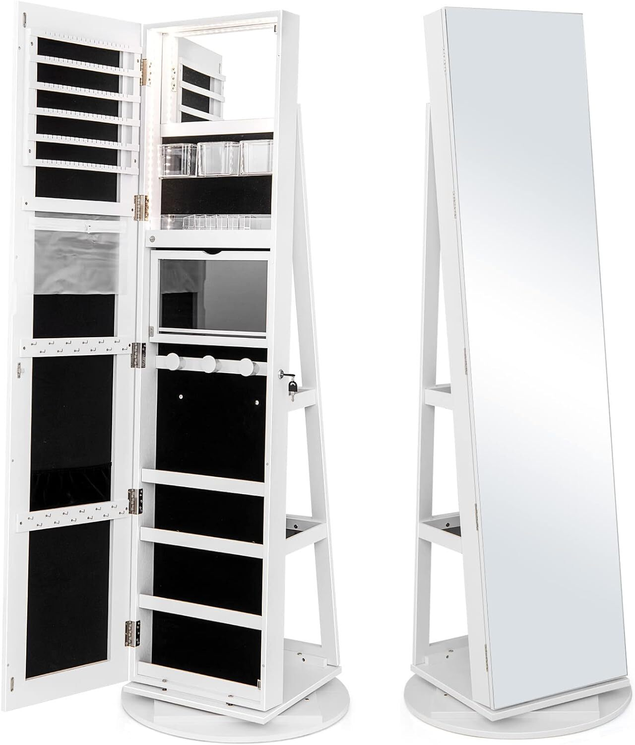 🎅Christmas Sale🎄360° rotating full-length mirrored cabinets with tri-color LED lights to illuminate every treasure💄💍💎
