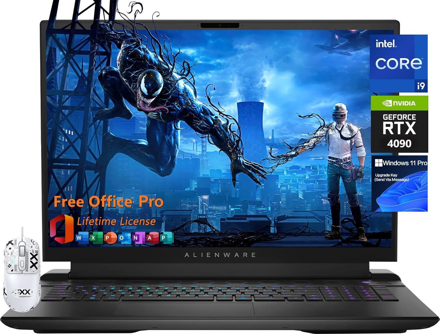 Alienware Dell M18 R2 Gaming Laptop, 18" QHD+(2560 x 1600) 165Hz, Intel 24-Core i9 14900HX, GeForce RTX 4090, 64 GB DDR5, 8 TB SSD, FHD Camera, Backlit Keyboard, Office 2019, Win11 Pro, Design Mouse