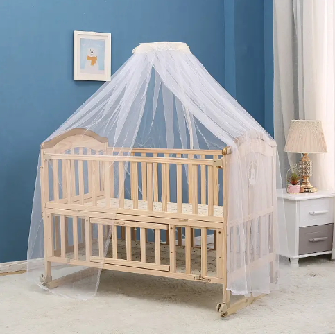 Wood Baby Crib/Cot cum Rocker, Extended bed (0-8 years), Playpen and Desk with Mattress & Net