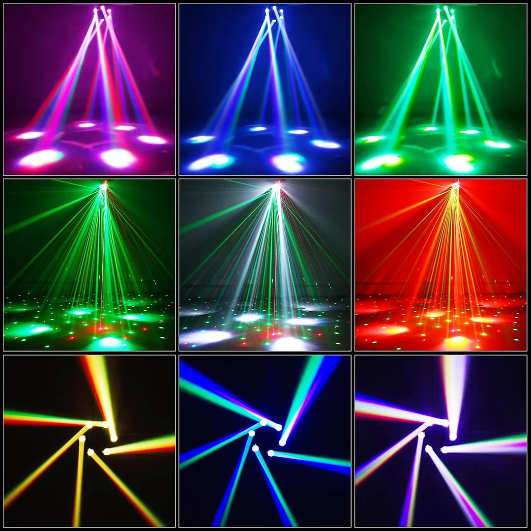 🎁150W RGBW Moving Head DJ Lights with 6 Arms, DMX & Sound Activation for Parties & Events