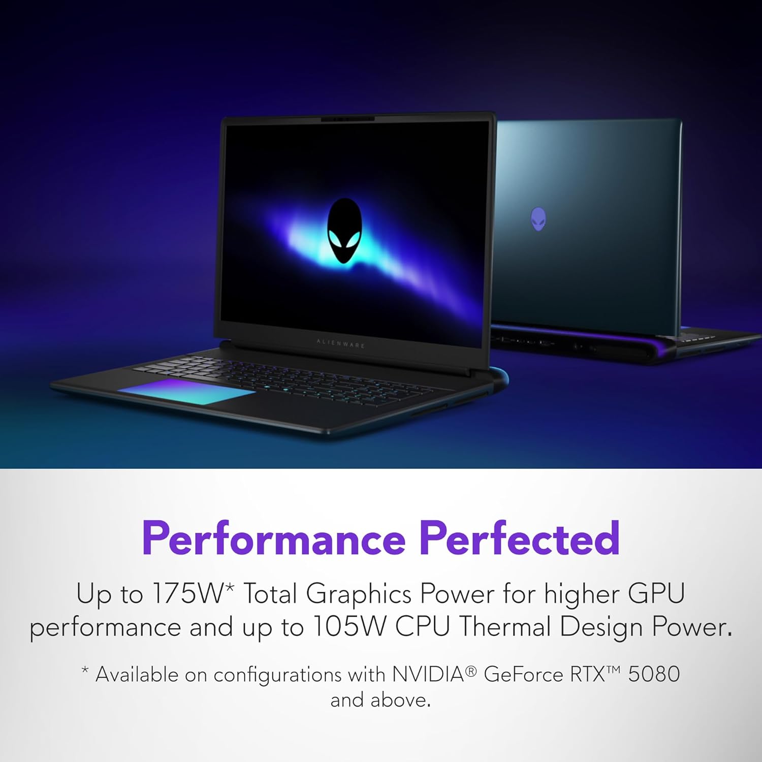 Alienware 18 Area-51 Gaming Laptop AA18250-18.0" WQXGA 300Hz 3ms Display, Intel Core Ultra 9 275HX, NVIDIA GeForce RTX 5080 Graphics, 32GB 2x16GB DDR5, 2TB NVMe M.2 PCIe Gen5 SSD, 2MP FHD IR Camera