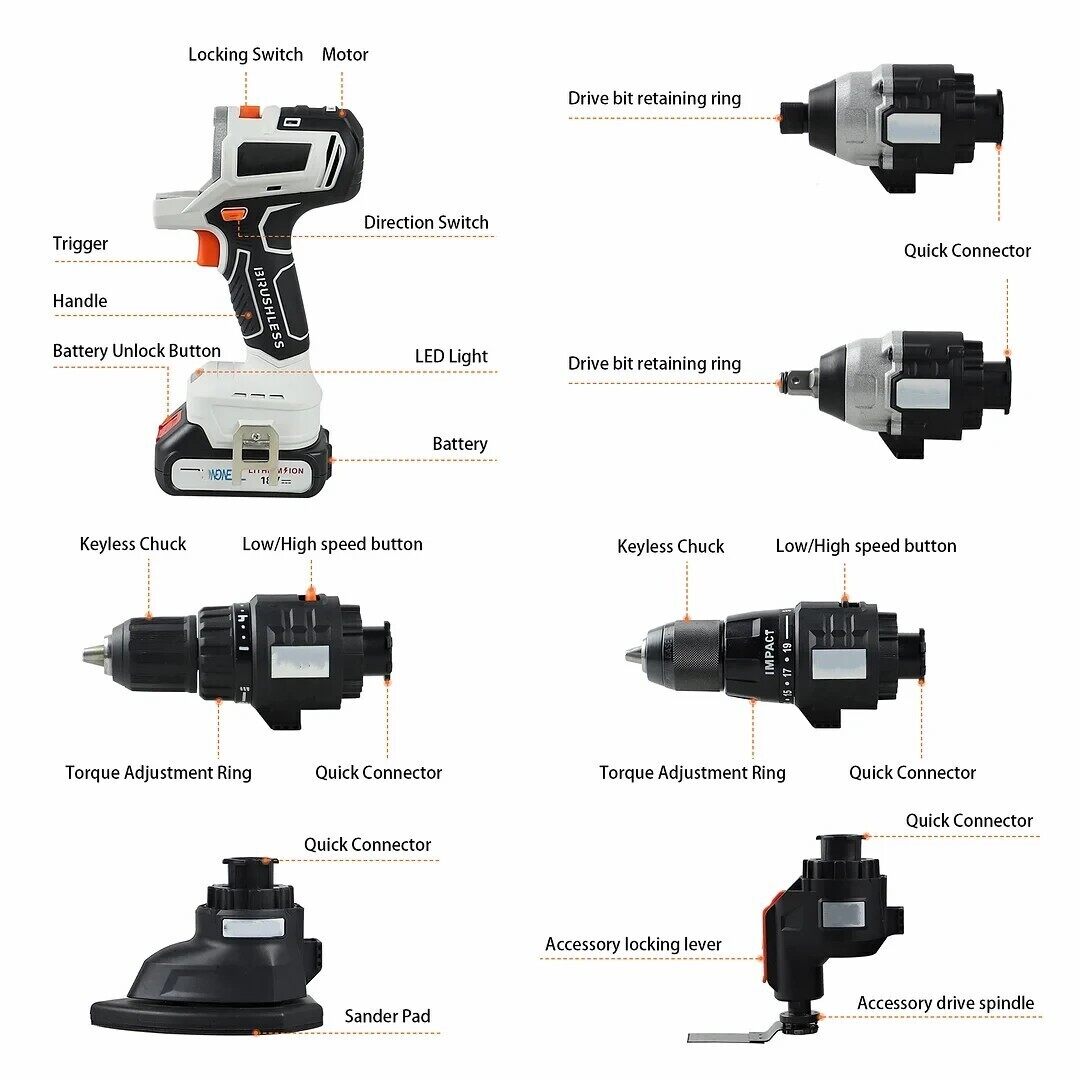10 in 1 Brushless Multifunctional Tools Impact Drill Cordless DIY Reciprocating Saw Sander Chainsaw 🎉