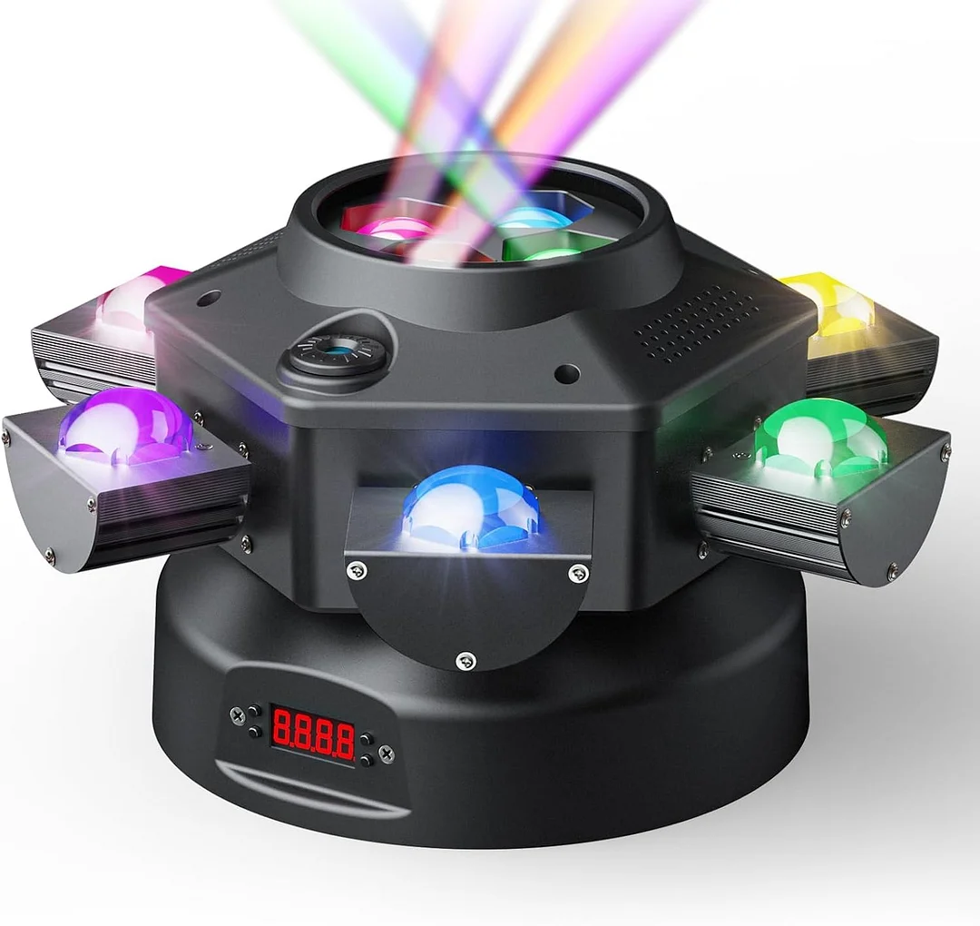 🎁150W RGBW Moving Head DJ Lights with 6 Arms, DMX & Sound Activation for Parties & Events