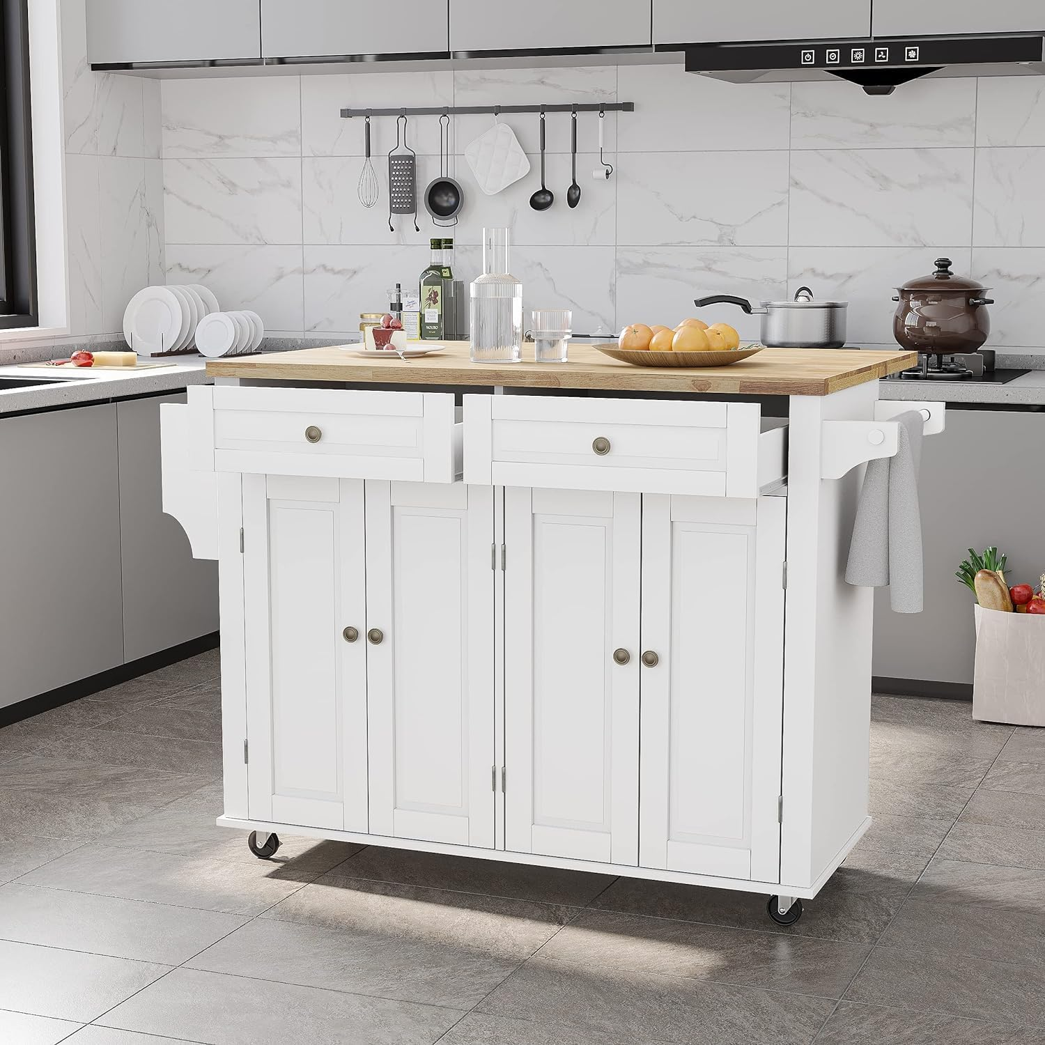 🔥 Multi functional solid wood countertop kitchen island dining table ✨