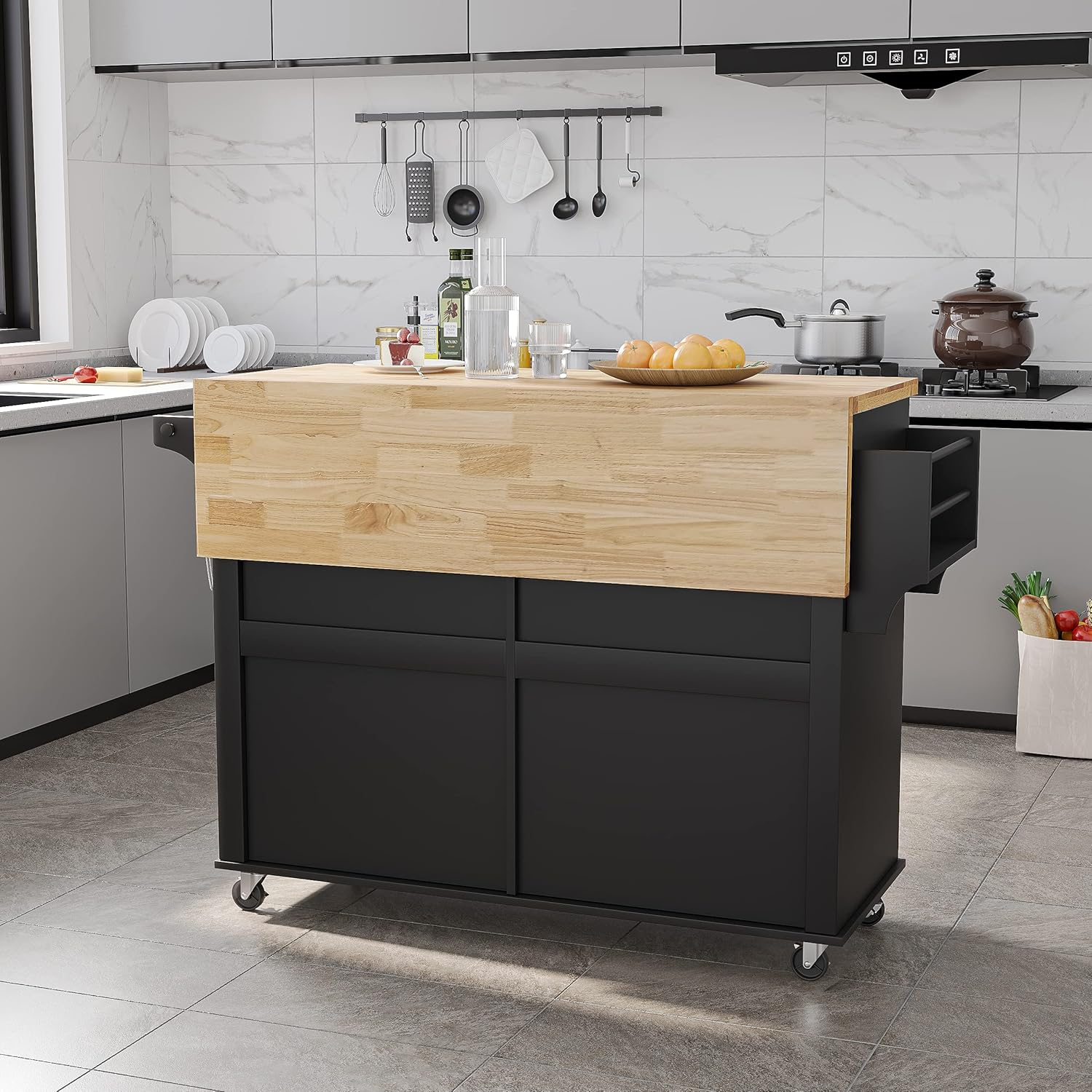 🔥 Multi functional solid wood countertop kitchen island dining table ✨