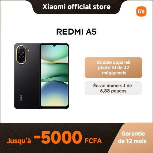 Xiaomi Redmi A5 - 6.88" - 2SIM - 4G - 8/32 Mpx - 3/64 Go - Noir - Garantie 12 Mois