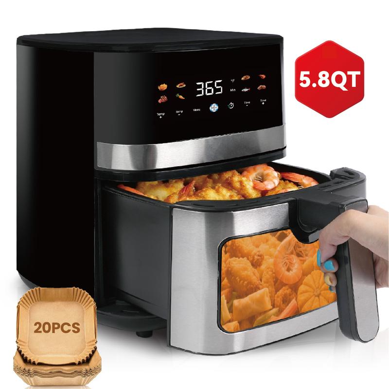 Friteuse à air numérique 5,8 QT | Température et temps réglables, friture à air, rôtissage et réchauffage 1400W | Cuisine facile pour légumes, aliments surgelés, viandes | Léger et portable – bureau, chambre d’étudiant, appartement | Acier inoxydable | Accessoires de cuisine, friteuse sans huile