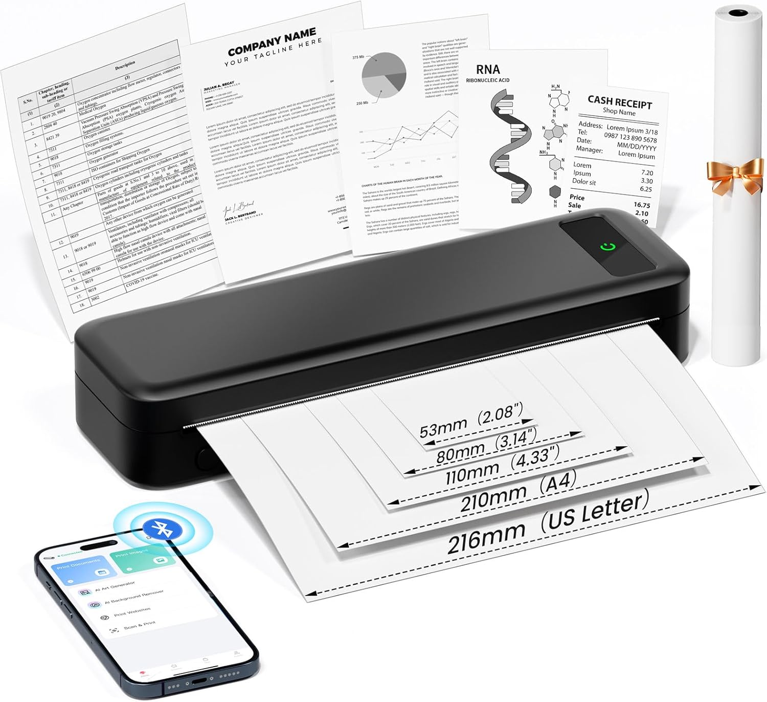 Buy One Get One Free🎁Portable Wireless Travel Printer, Inkless Thermal Printer Compatible with iPhone Android Laptop