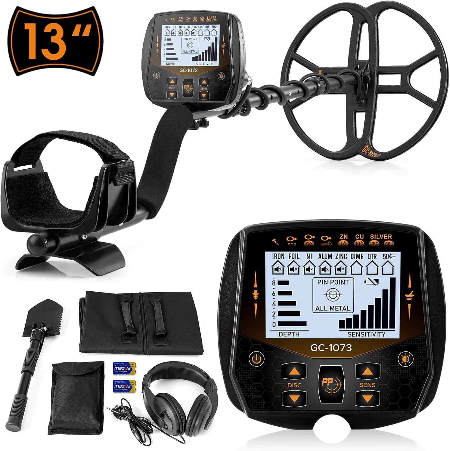 13 Metal Detector for Adults Professional, Double-D Waterproof Search Coil Gold Finder with Pinpoint, High Sensitivity DISC Mode, LCD Backlight Display Gold Detector