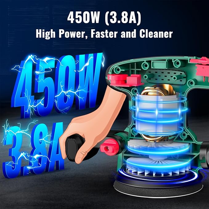 5-Inch Orbital Sander 450W with 20pcs Sandpapers, 6 Variable Speeds 6000-12000OPM