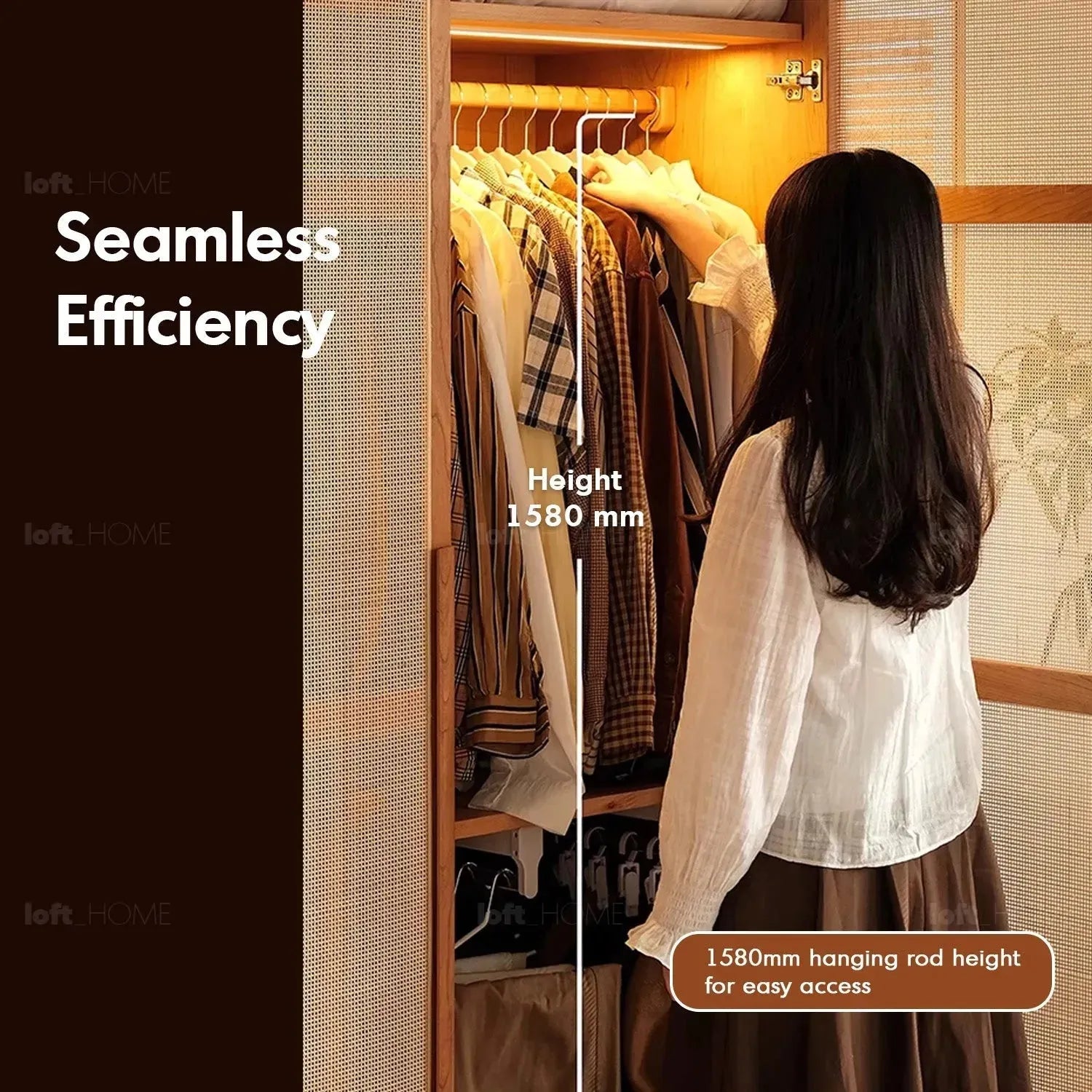 Scandinavian Rattan Cherry Wood Wardrobe BLOSSOM