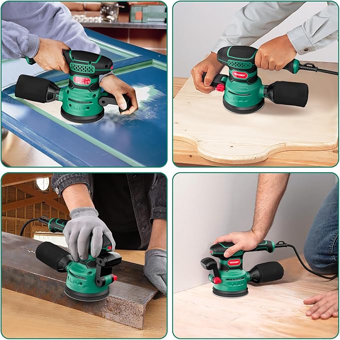 5-Inch Orbital Sander 450W with 20pcs Sandpapers, 6 Variable Speeds 6000-12000OPM