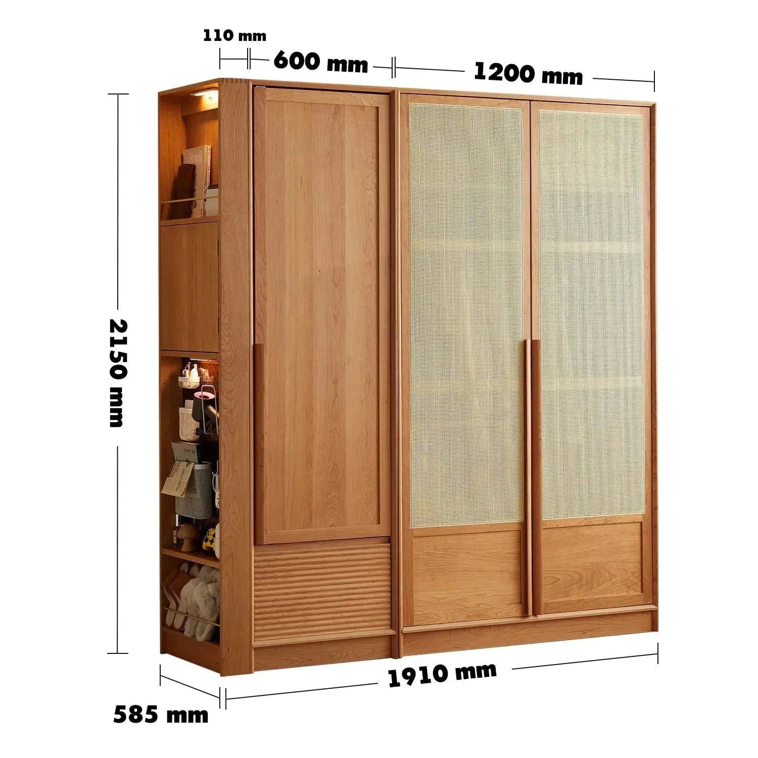 Scandinavian Rattan Cherry Wood Wardrobe BLOSSOM