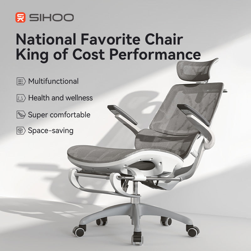 Sihoo M59AS Grey Mesh Grey Frame Ergonomic Office Chair With Legrest
