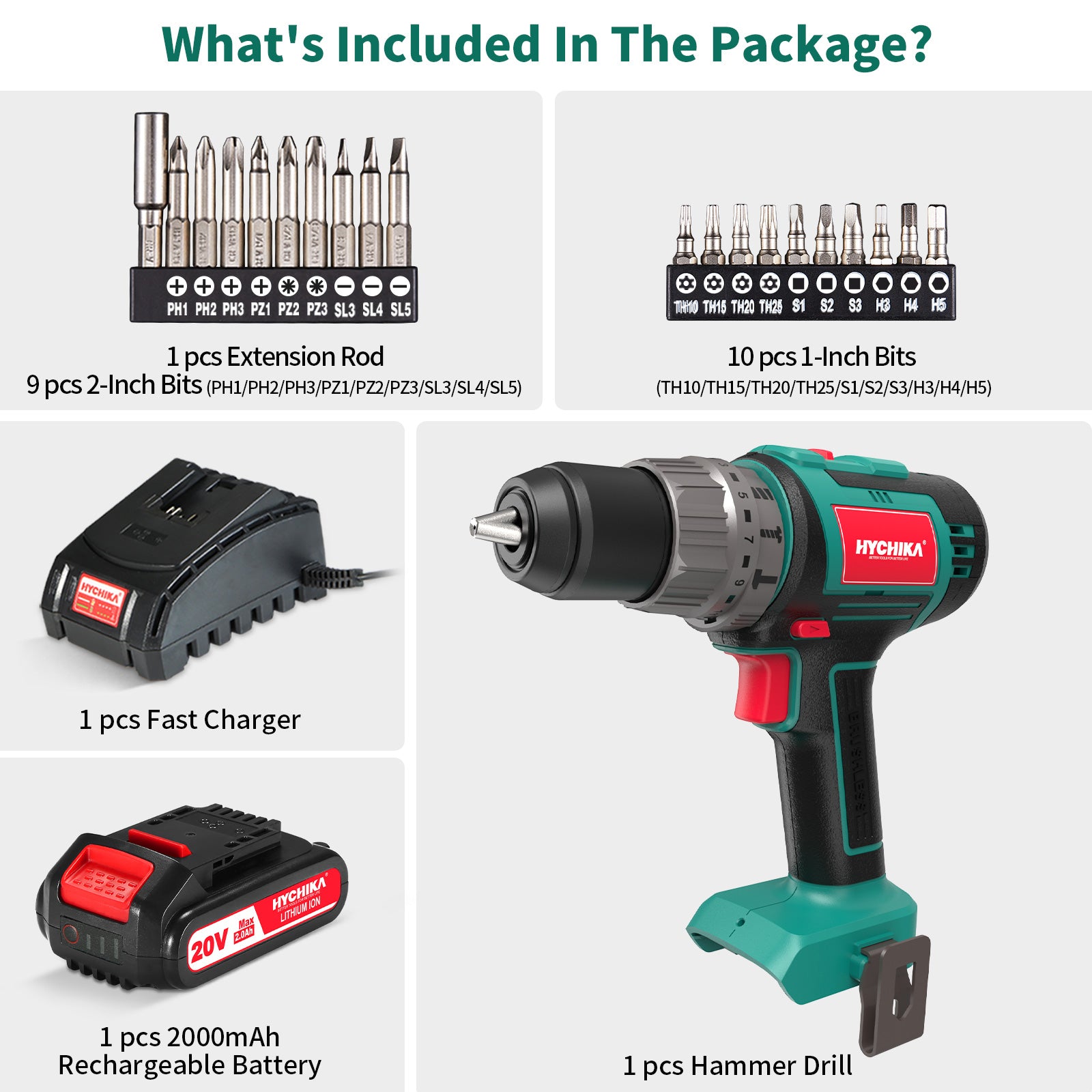 Cordless Brushless Hammer Drill Sets 2.0 AH Battery 18V/20V