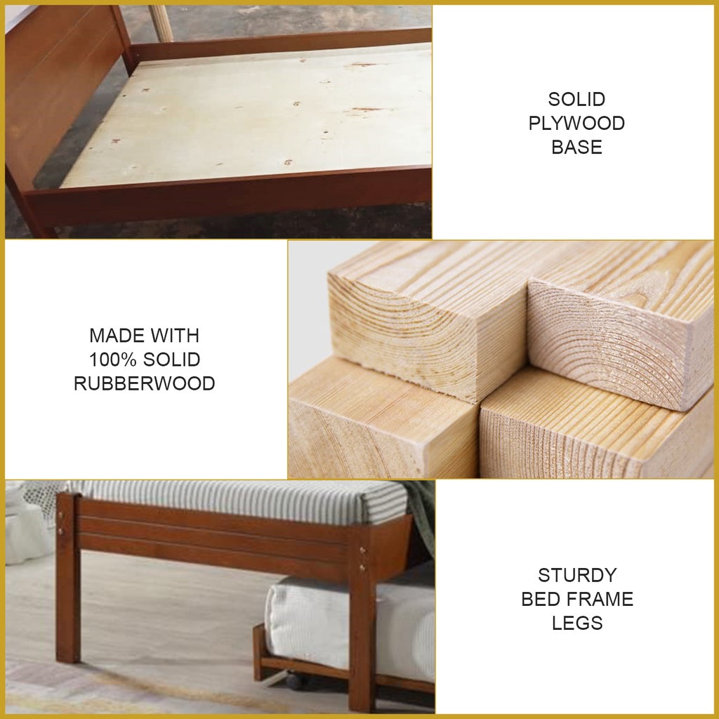 Isla Solid Rubberwood Bed Frame Flat Plywood Base with Pull-out Bed in Single White Color w/ Mattress Option