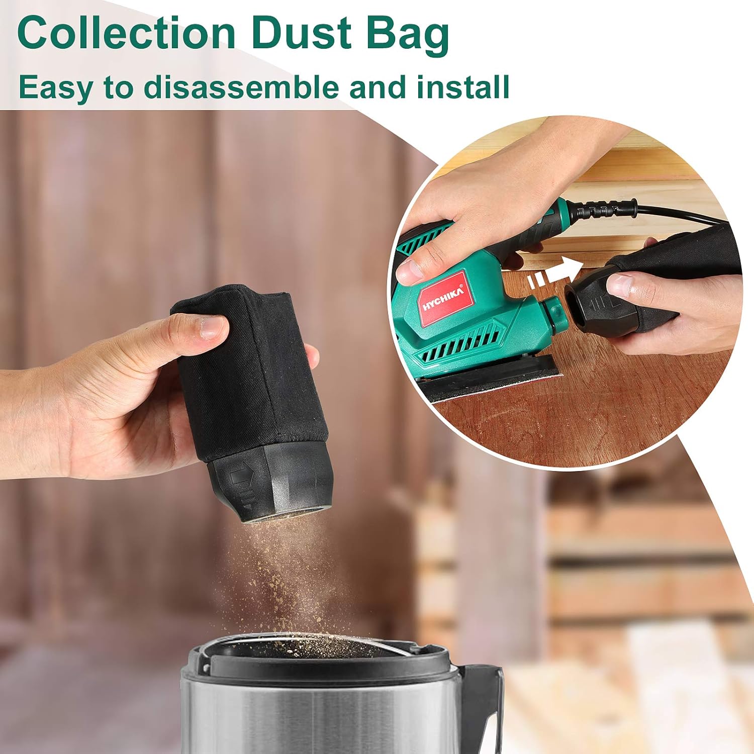 HYCHIKA 200W Electric Sander with Dust Collector, 12PCS Sandpapers, 14000RPM