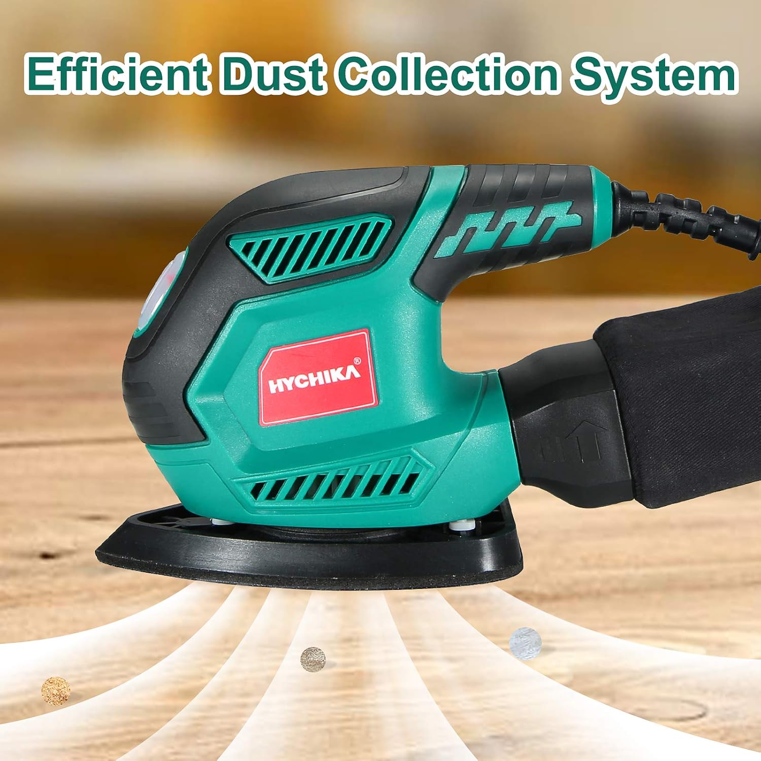 HYCHIKA 200W Electric Sander with Dust Collector, 12PCS Sandpapers, 14000RPM