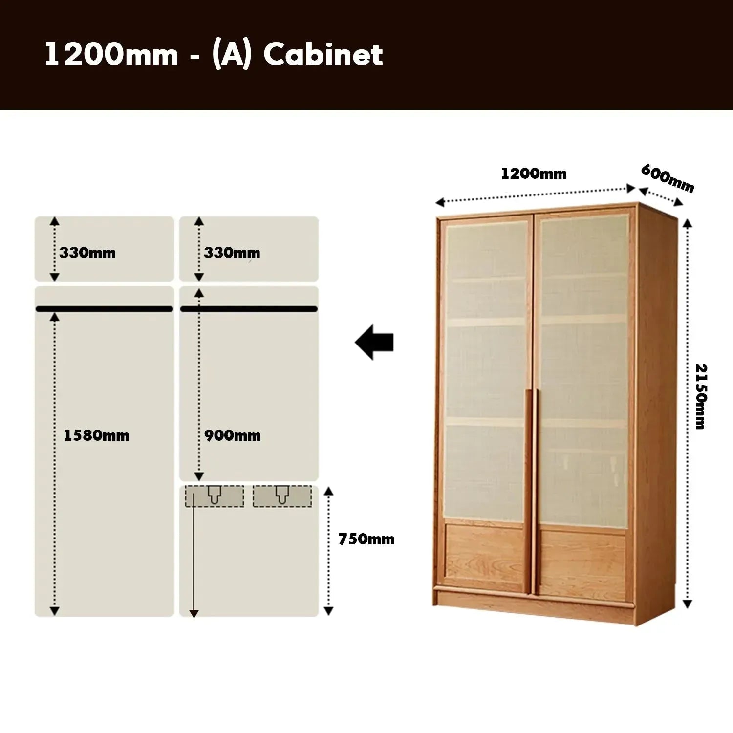 Scandinavian Rattan Cherry Wood Wardrobe BLOSSOM