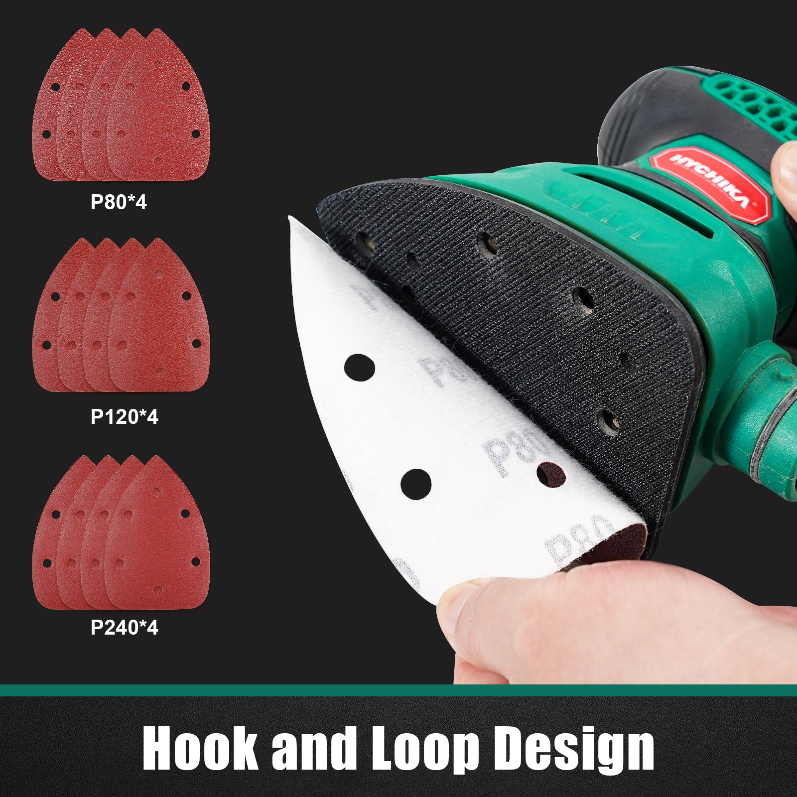 HYCHIKA 140W Detail Sander, 1.2A Palm Sander Tool with 12pcs Sandpapers