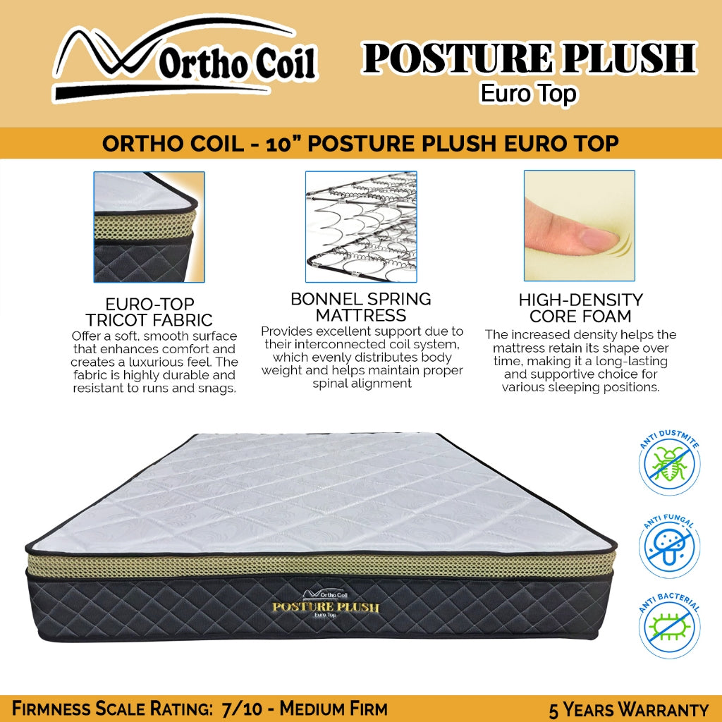 Ollie Fabric Divan Bed Frame With 10" Orthocoil Posture Plus Euro-Top Mattress