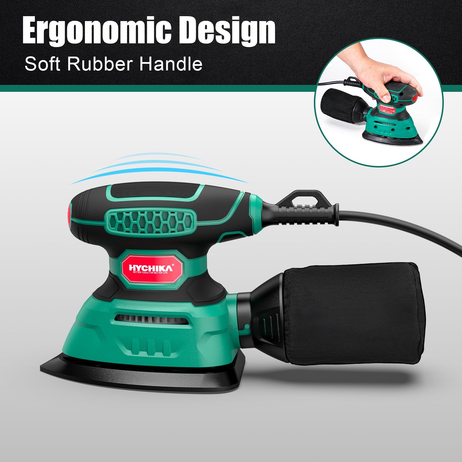 HYCHIKA 140W Detail Sander, 1.2A Palm Sander Tool with 12pcs Sandpapers