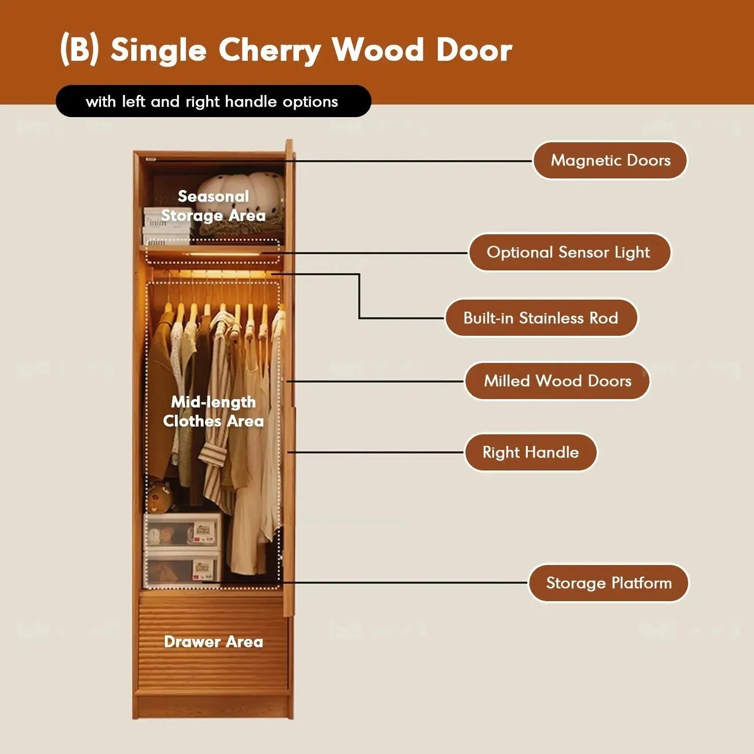 Scandinavian Rattan Cherry Wood Wardrobe BLOSSOM