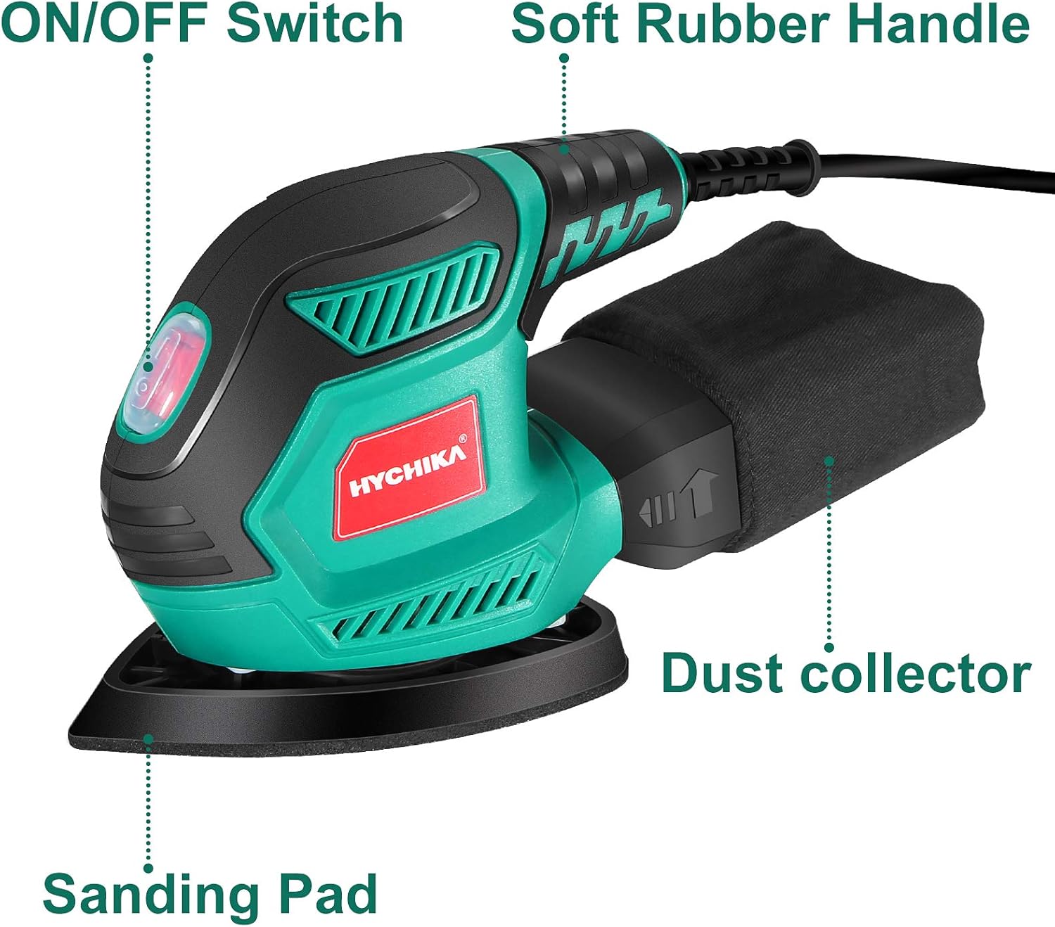 HYCHIKA 200W Electric Sander with Dust Collector, 12PCS Sandpapers, 14000RPM