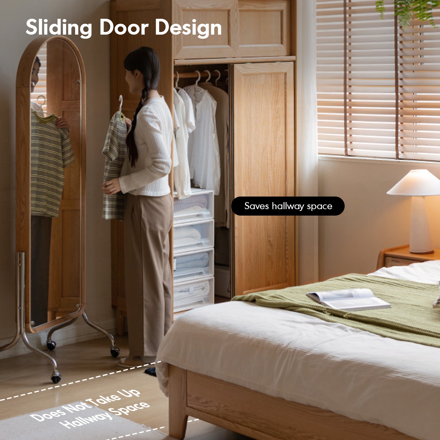 Scandinavian Oak Wood Sliding Door Wardrobe EDGE