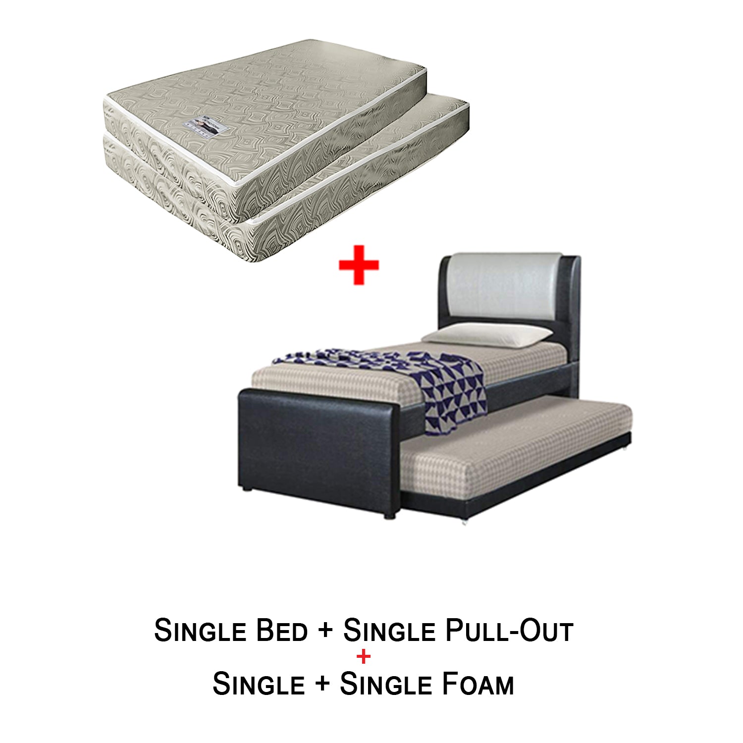 Riella Bed Frame + 6 Inch Foam/ Bonnell Spring Mattress In Single, Super Single Size
