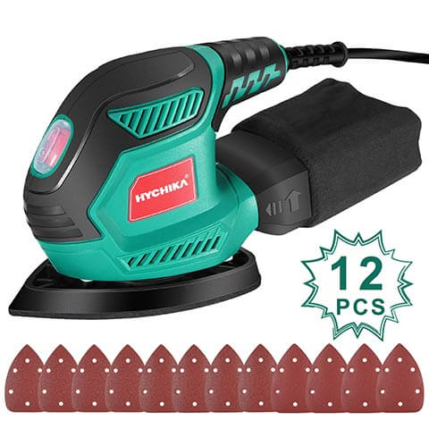 HYCHIKA 200W Electric Sander with Dust Collector, 12PCS Sandpapers, 14000RPM