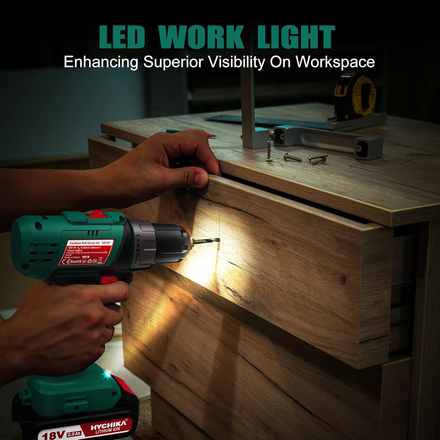 Cordless Drill Driver Set with 2000mAh Battery, 1500RPM, 20V/18V