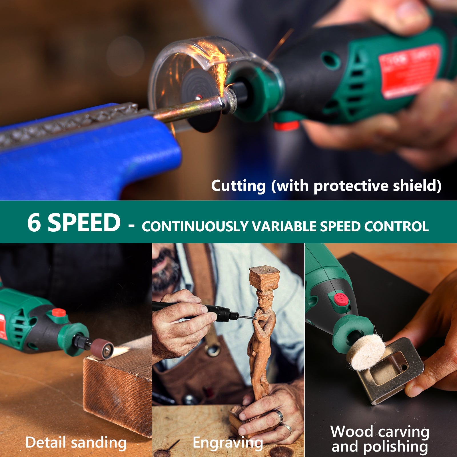 HYCHIKA 180W Rotary Tool, Variable Speed Rotary Tool Kit with Flex Shaft, 173pcs Accessories Kit & 8000-35000RPM Multi-Tool