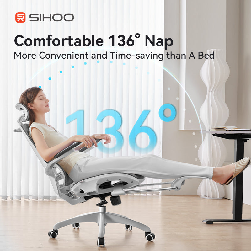 Sihoo M59AS Grey Mesh Grey Frame Ergonomic Office Chair With Legrest