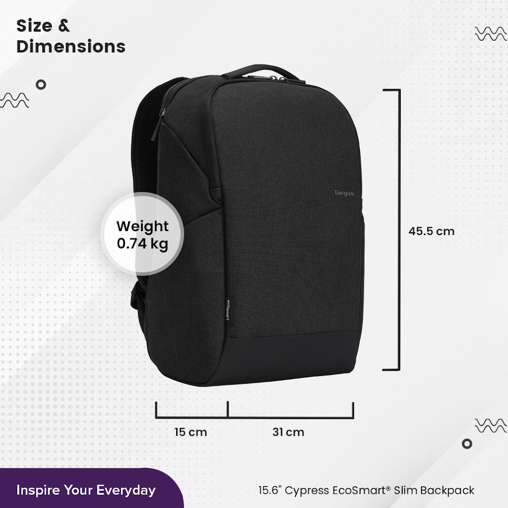 Targus Cypress EcoSmart 15.6 Slim Backpack - Black
