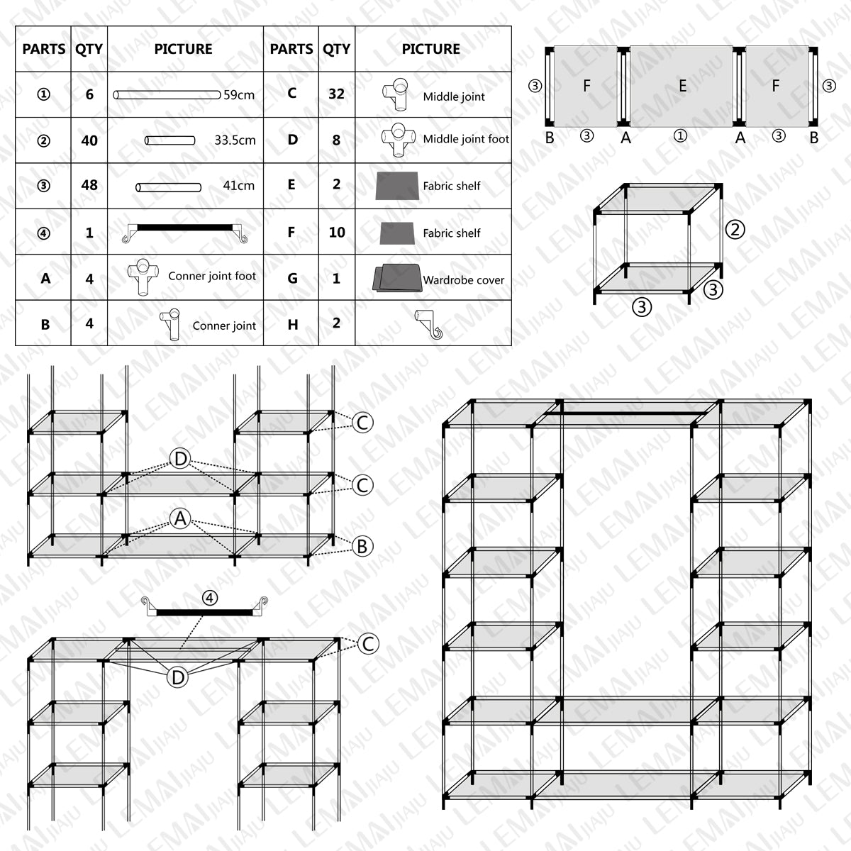 Non-woven Fabric Foldable Wardrobe, Frame Structure