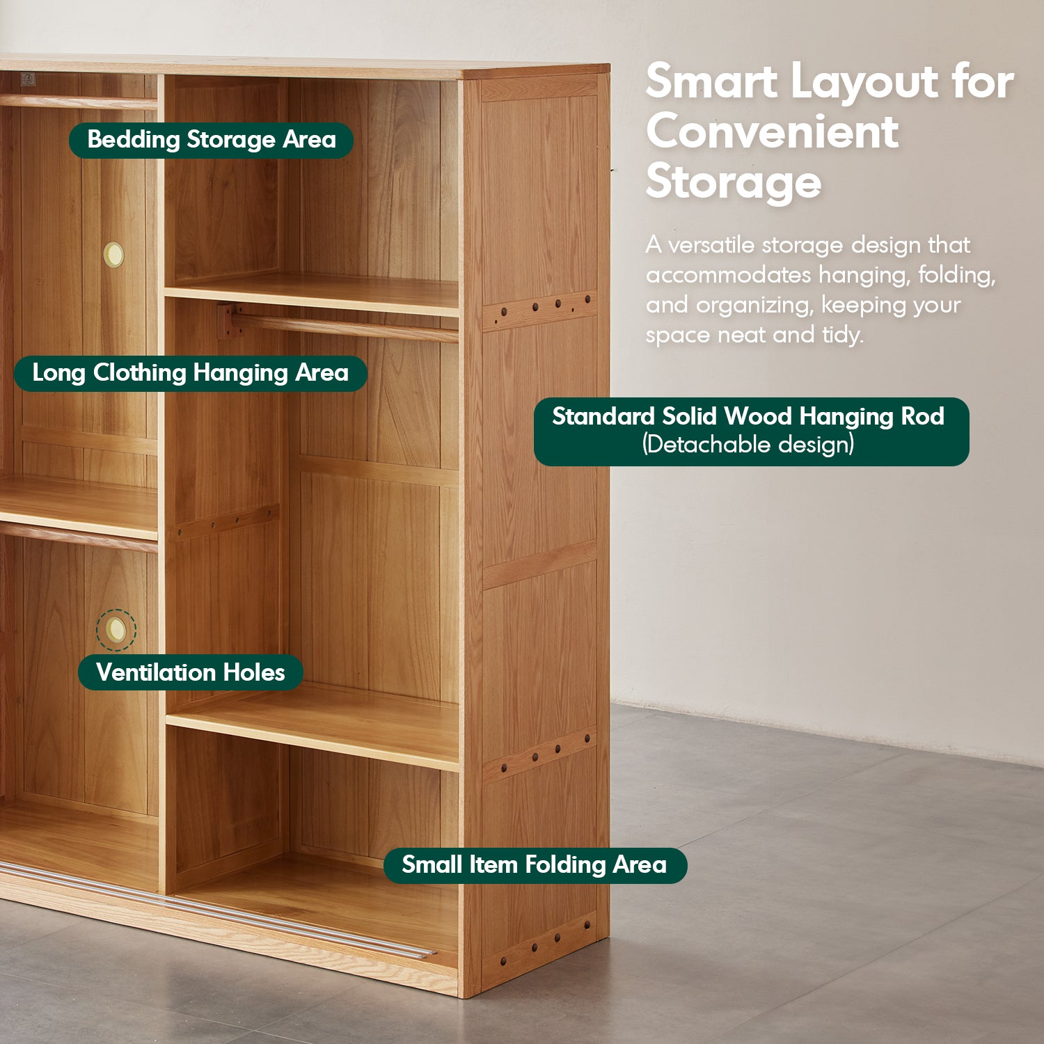 Scandinavian Oak Wood Sliding Door Wardrobe OAKLEY