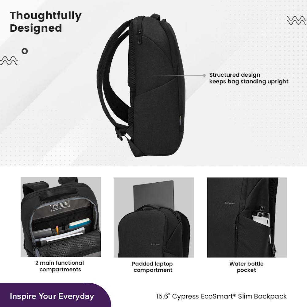 Targus Cypress EcoSmart 15.6 Slim Backpack - Black