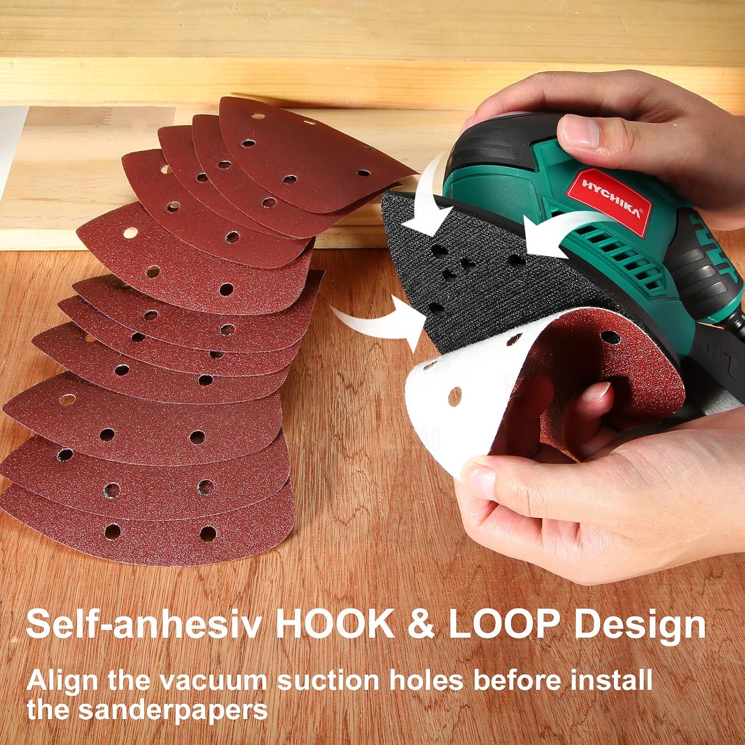 HYCHIKA 200W Electric Sander with Dust Collector, 12PCS Sandpapers, 14000RPM