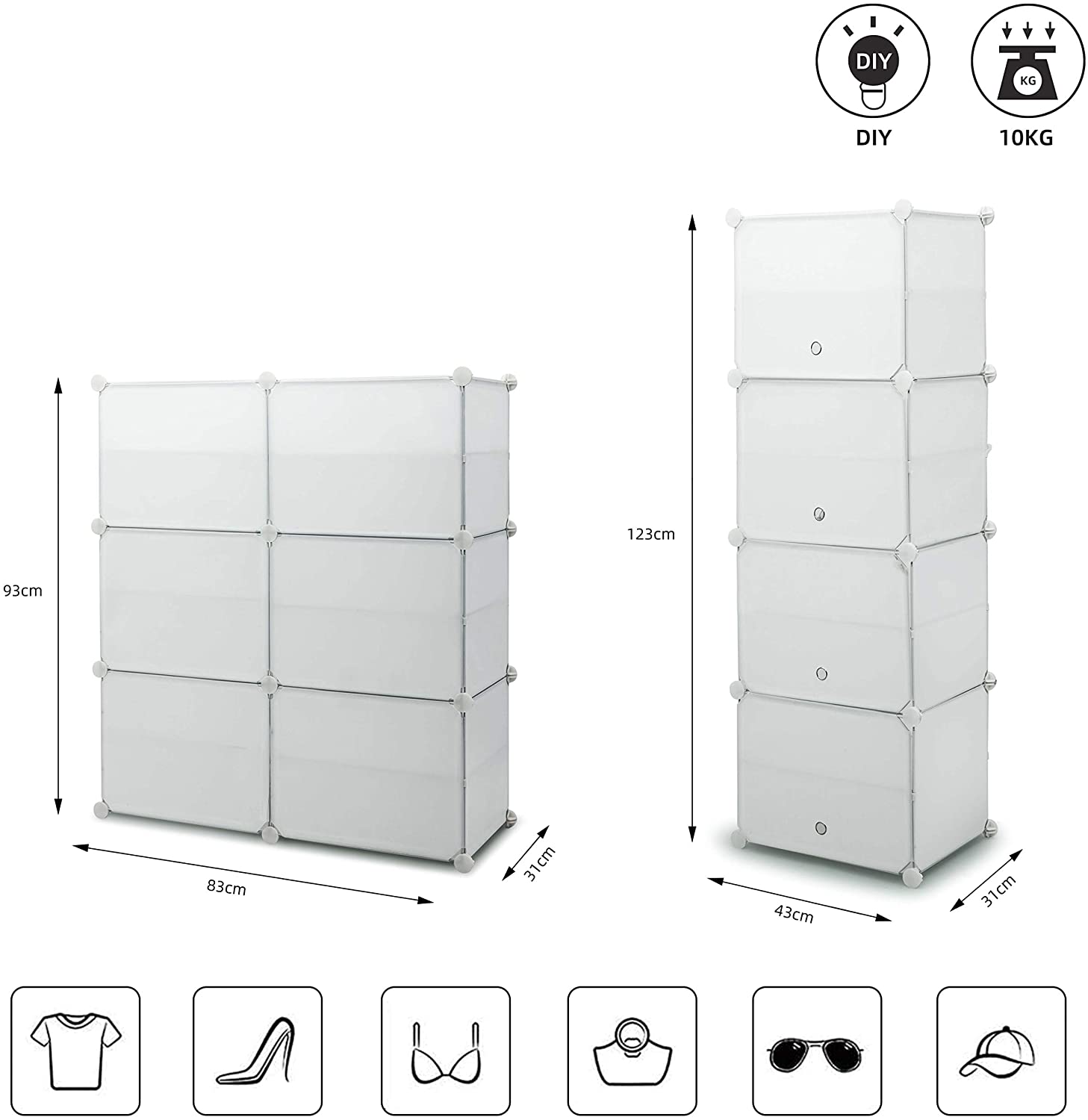 DIY Multi-functional PP Shoe Rack, 12 Cubes, Black / Milky Color