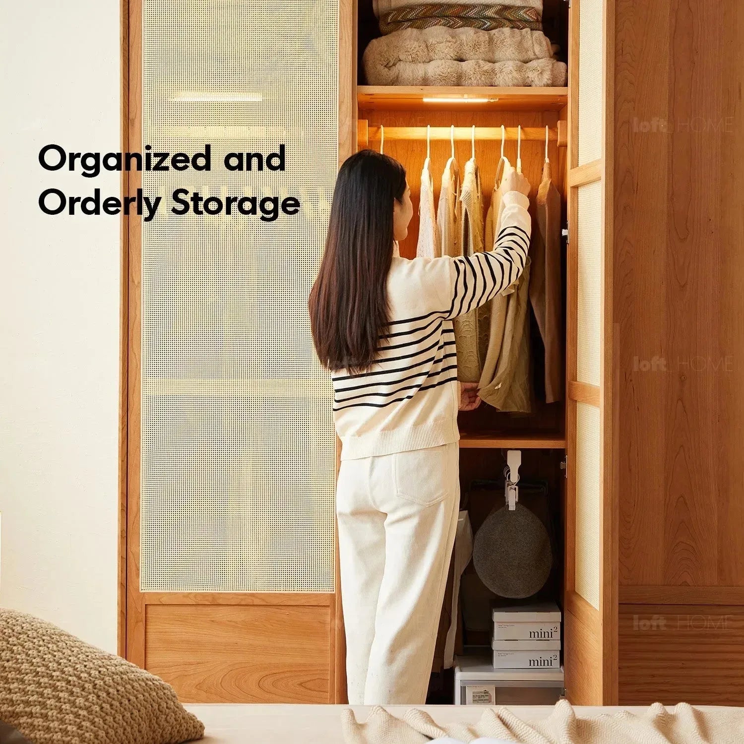 Scandinavian Rattan Cherry Wood Wardrobe BLOSSOM