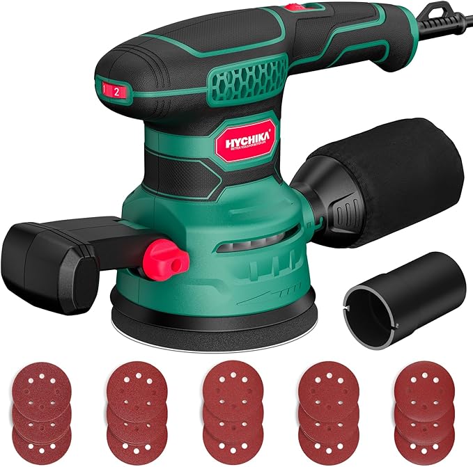 5-Inch Orbital Sander 450W with 20pcs Sandpapers, 6 Variable Speeds 6000-12000OPM