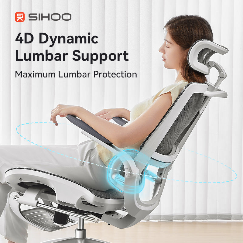 Sihoo M59AS Grey Mesh Grey Frame Ergonomic Office Chair With Legrest