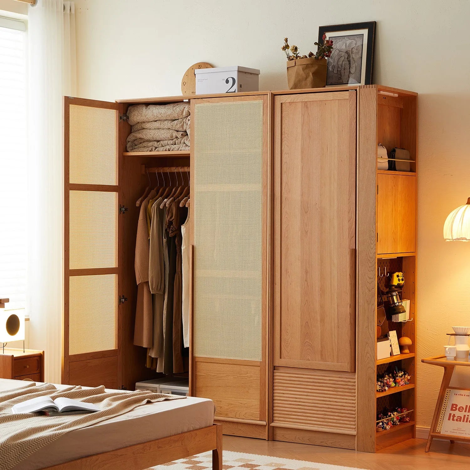 Scandinavian Rattan Cherry Wood Wardrobe BLOSSOM