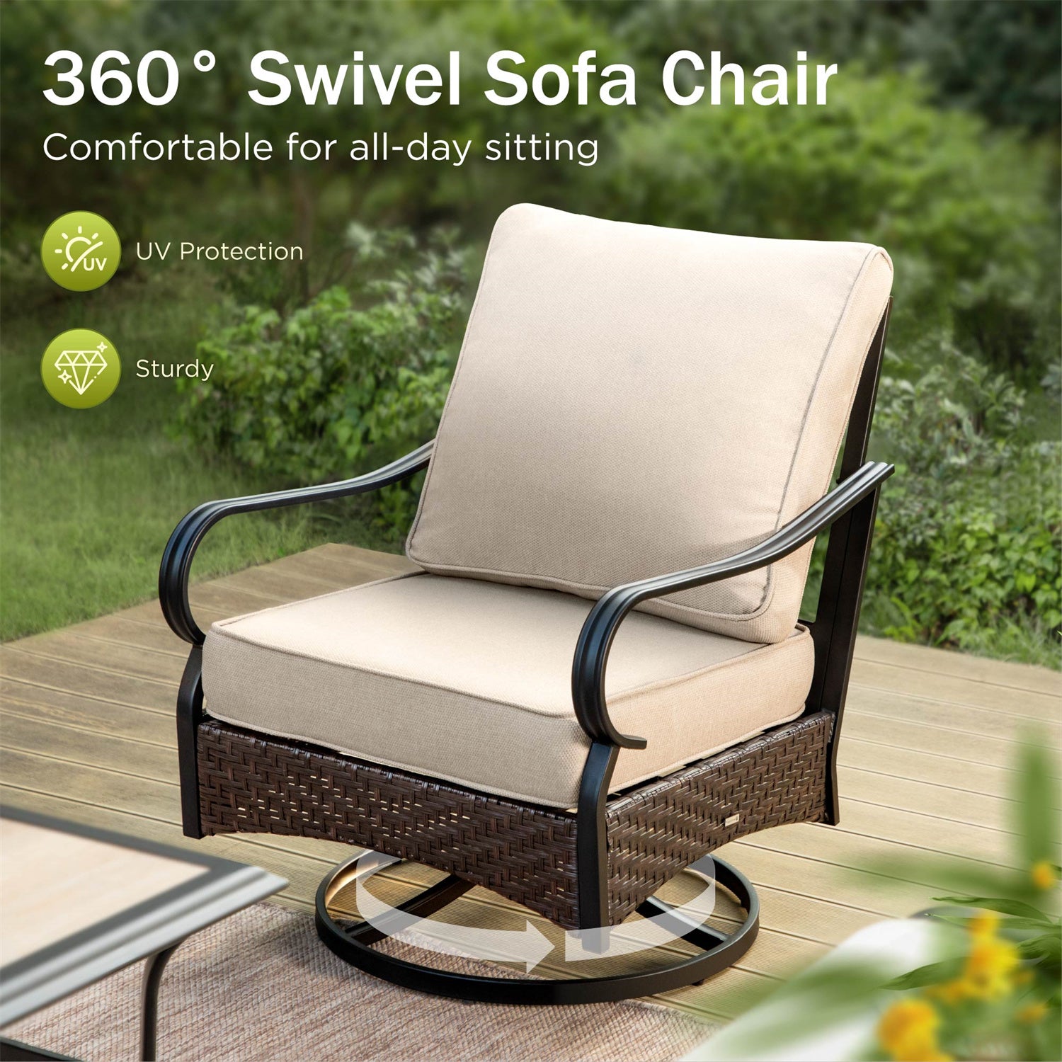 [Limited Time Offer] Phi Villa Outdoor Steel & Rattan Sofa Set With Rectangle Fire Pit Table